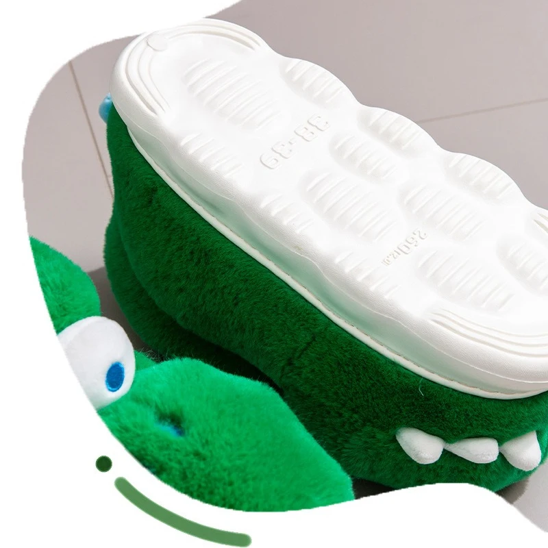 Home Slippers Women Winter Warm Crocodile Plush Funny Soft Indoor Female Shoes Fluffy House Slipper Ladies Eye Cute Kawai Men