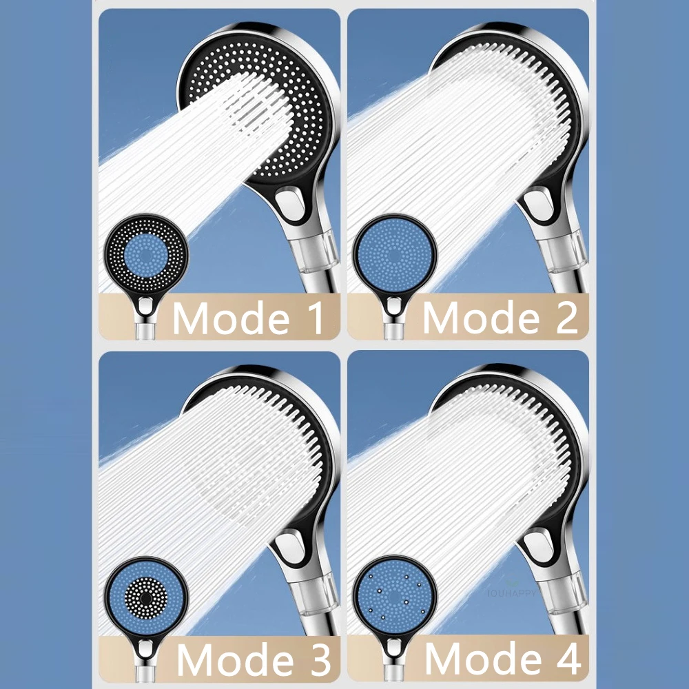 13CM Large Panel Boost Shower Head with Filter 4 Jet Modes Adjustable High Pressure Shower Head Spray for Bathroom Accessories