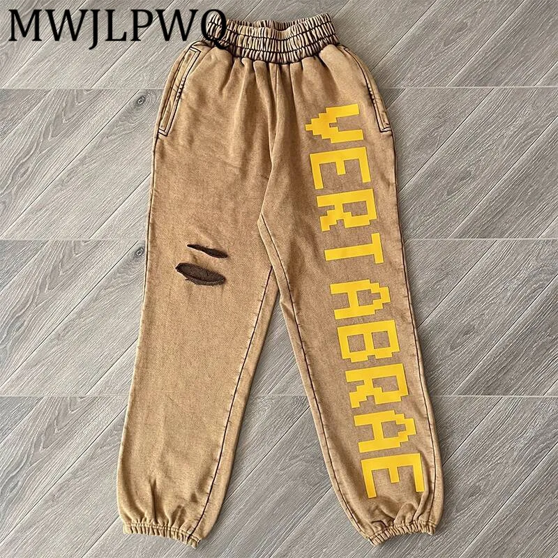 

MWJLPWQ 3D Print Letter Design Male Sweatpants High Street Washed Distressed Sports Unisex Loose Autumn Casual Long Pants 12366