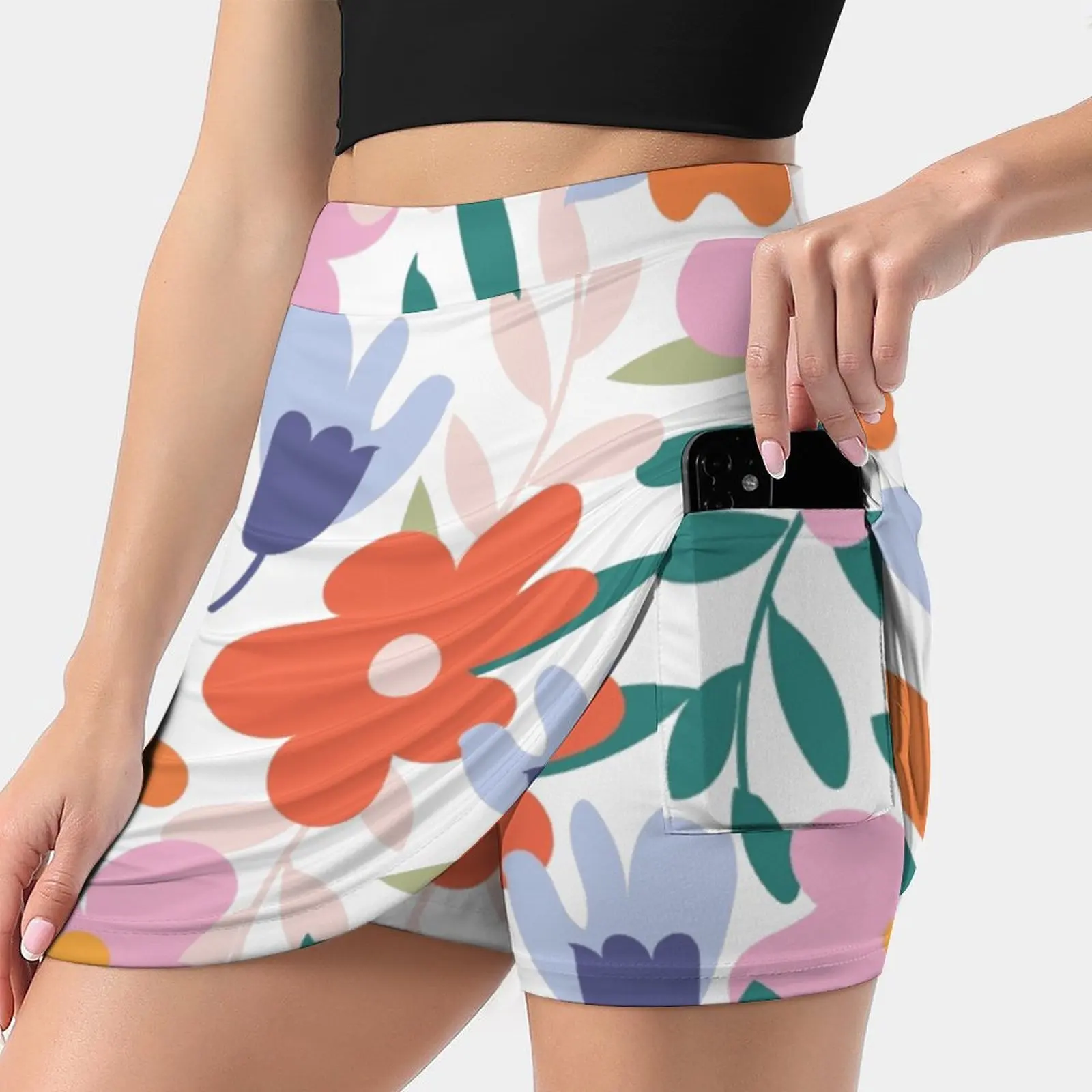 Floral Women Sports Skirt Tennis Golf Dance Fitness Running Yoga Skirts Floral Flowers Spring Colors Covers Phone Case Ladies