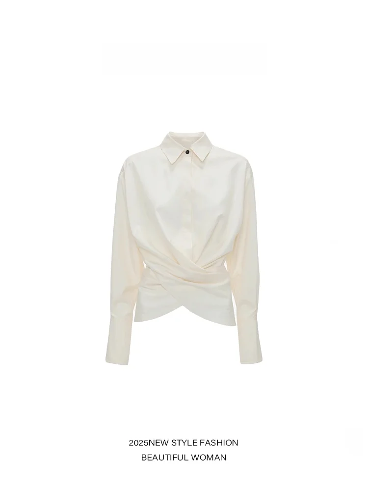 

Женская приталенная рубашка с отложным воротником, завышенной талией, повседневная, с длинным рукавом, на пуговицах, из коттеджной ткани, весна-осень