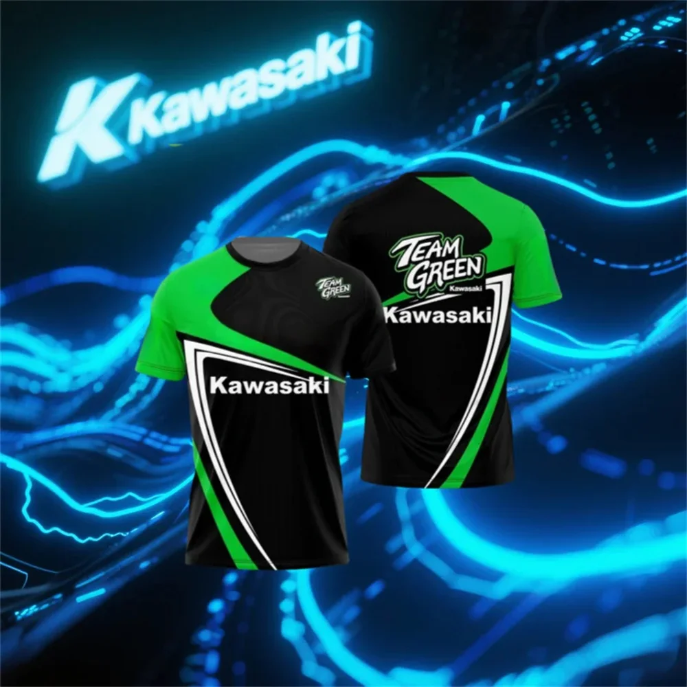 

Kawasaki printed T-shirt, quick drying, sweat absorbing, loose and comfortable motorcycle T-shirt, fashionable motorcycle