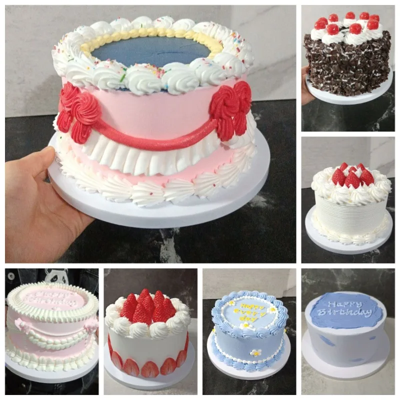 1PC 6Inch Birthday Cake Model European Style Strawberry Cake Fake Sample Window Display Decoration Sweet Table Decoration