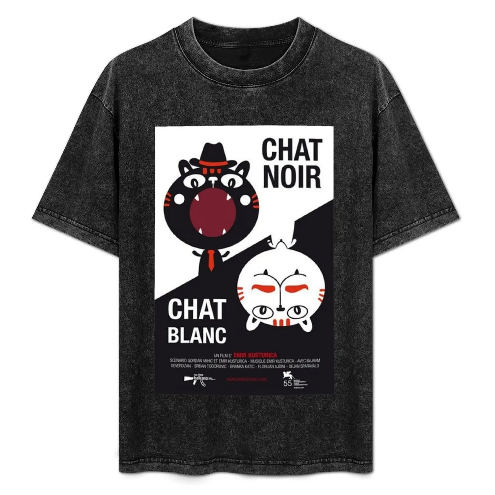 Camiseta casual de manga curta com estampa de papel de parede Chat Noir Chat Blanc de Emir Kusturica
