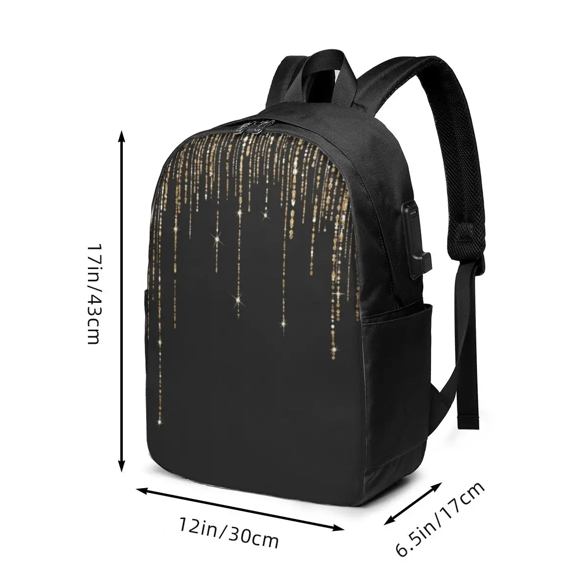 Black And Gold Glitter Pattern Backpack Travel Notebook Bag Computer College StudentSchool Bag Laptop ShoulderBags for Men Women view 6
