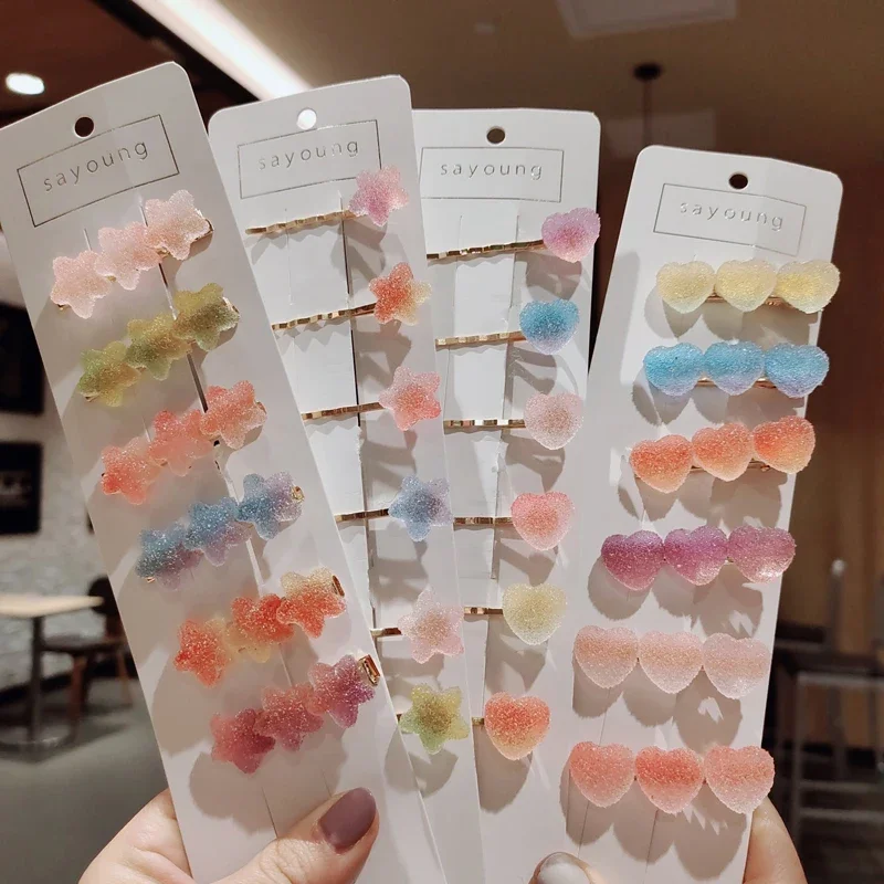 Korean style girly heart gradient gummy hairpin small fresh love hairpin bangs clip side clip one-word clip hair accessory