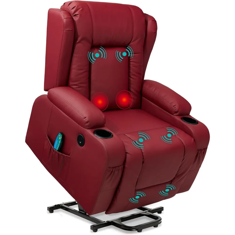 

Recliner Massage Chair, Adjustable Furniture for Back, Legs w/ 3 Positions, USB Port, Heat, PU Leather Electric Power Lift Chair