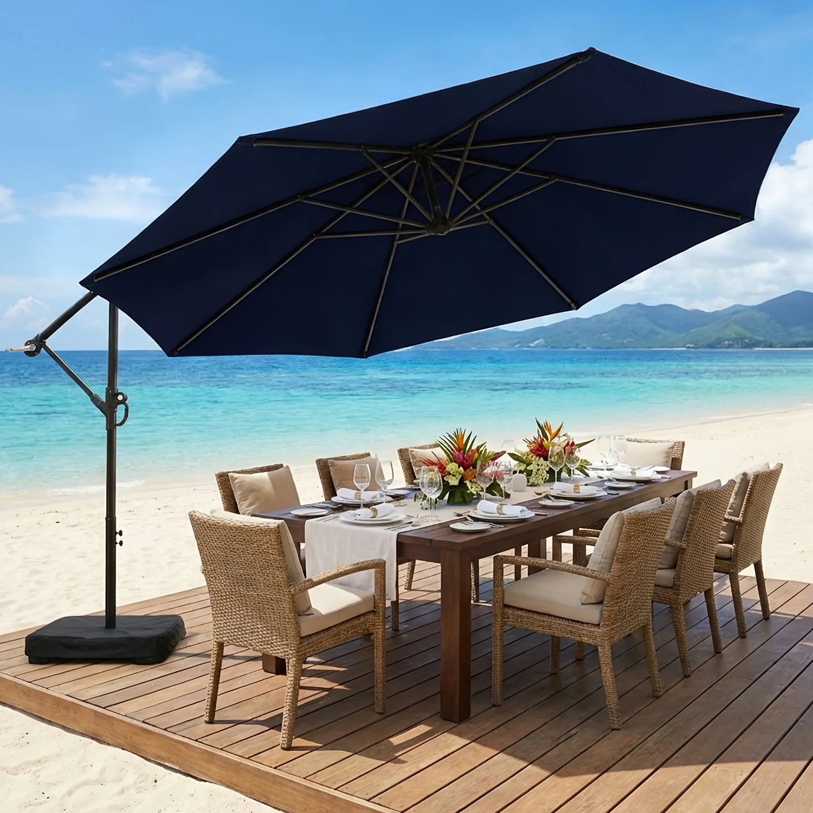 

MARIIS 10ft Patio Umbrella with Base Included, Outdoor Offset Cantilever Umbrella Upgraded Yarn-dyed Fabric Shade, Sturdy 8 Rids, Easy Tilt Adjustment, for Pool Deck Porch Backyard Garden