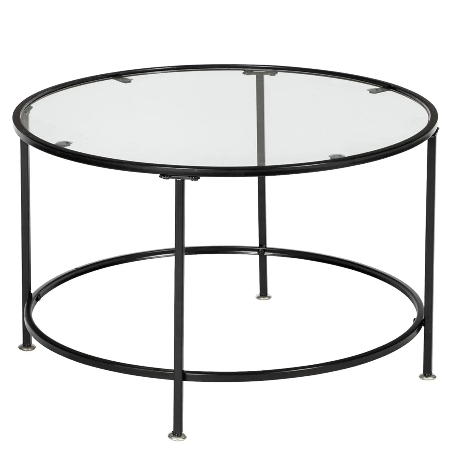 

Round Wrought Iron Coffee Table with 5mm Thick Tempered Glass Top - 2 Layers, Stylish Black Design