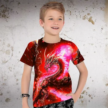 Draak Retro Dier Loong 3d Gedrukt Jongens Meisjes Casual T-shirts Haai Grappige T-shirt Kinderen Kinderen Verjaardag T-shirts Babykleertjes