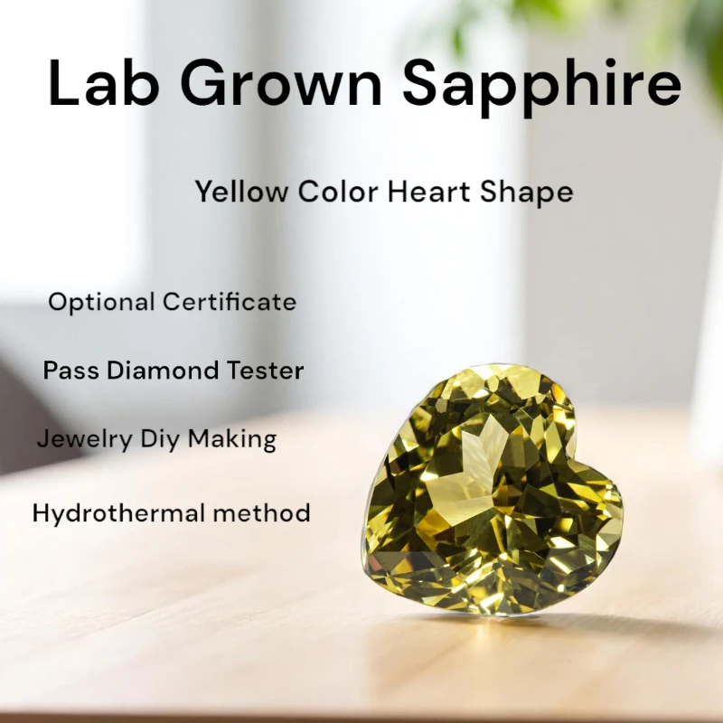 

Lab Grown Sapphire Heart Shape Yellow Color Charms Advanced Jewelry DIY Ring Necklace Earrings Materials Selectable Certificate