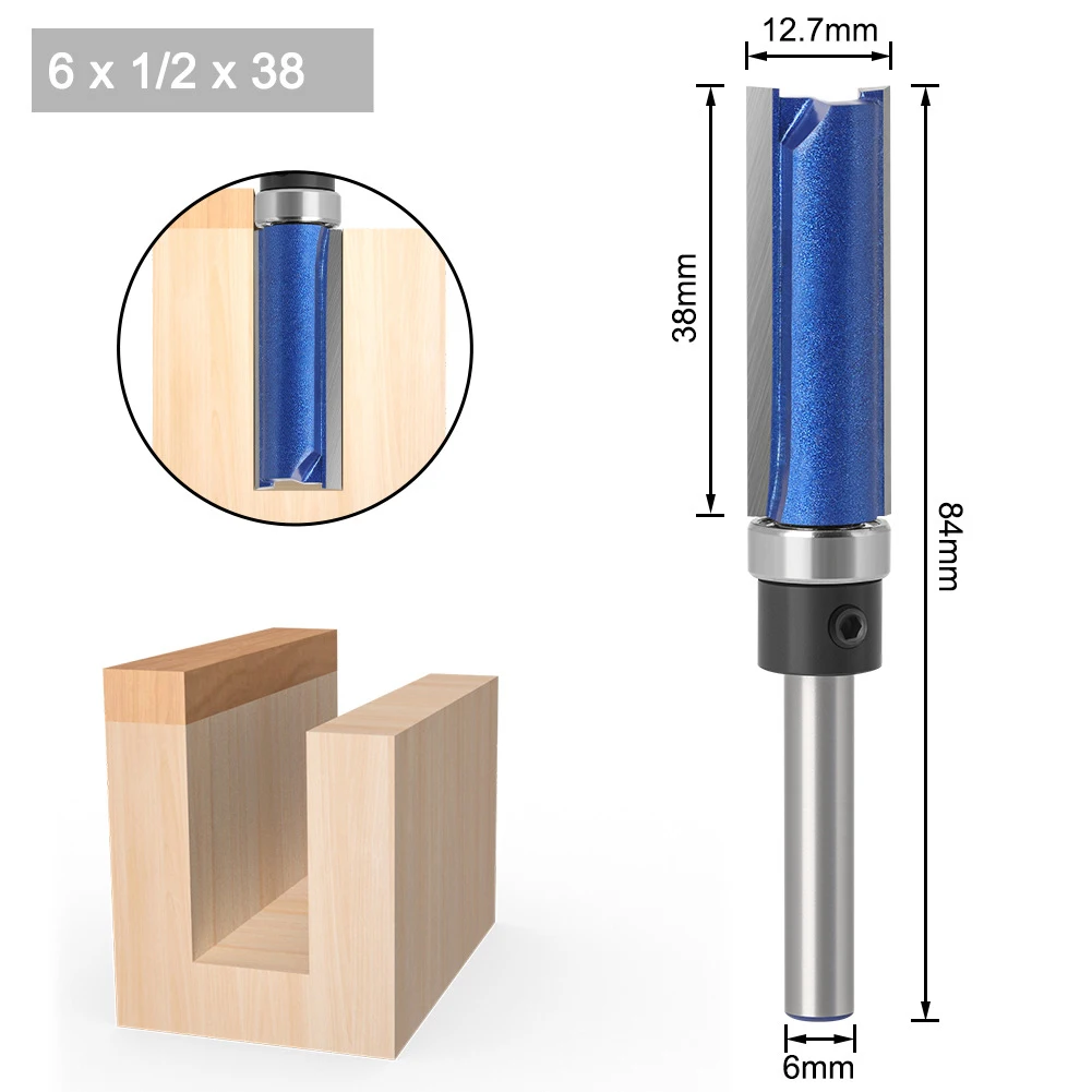 

Ool Router Bits Router Bit Silver Trim Pattern Trimming 6.35mm Shank 6mm Acrylic Bearing Flush Blue Cemented Carbide Hardwood