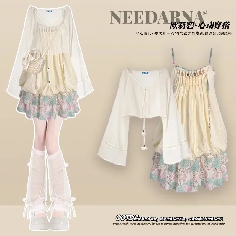 

Летний костюм, женская полая блузка в этническом стиле 2025 года с платьем-слинг, комплект из двух предметов