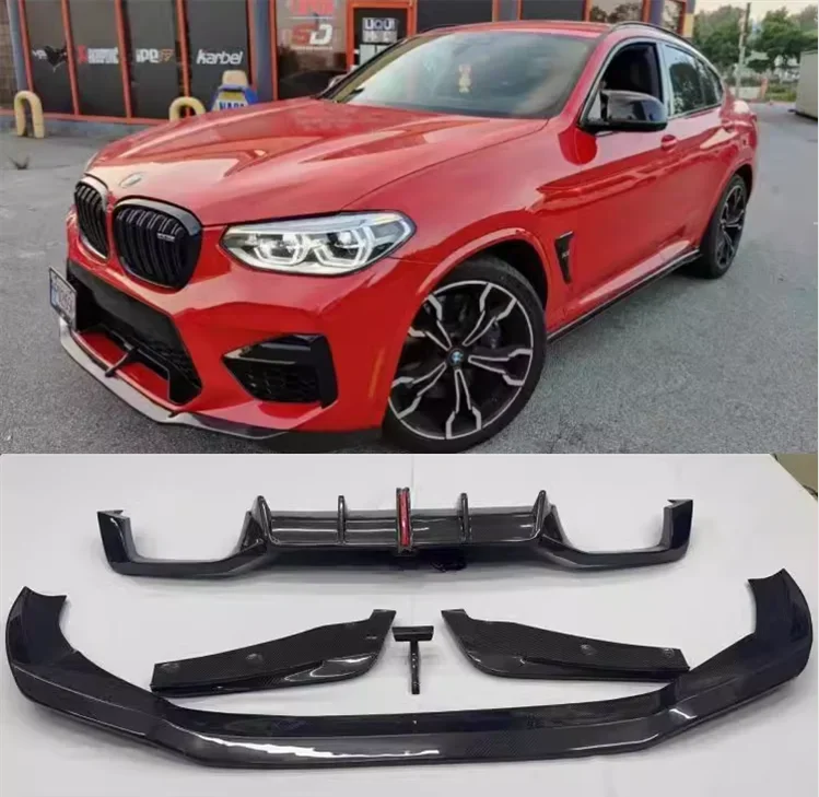 CARBON FIBER REAR TRUNK SPOILER & FRONT LIP & REAR BUMPER DIFFUSER & SIDE BODY SKIRTS KIT For BMW F98 X4M 2018 2019 2020 2021