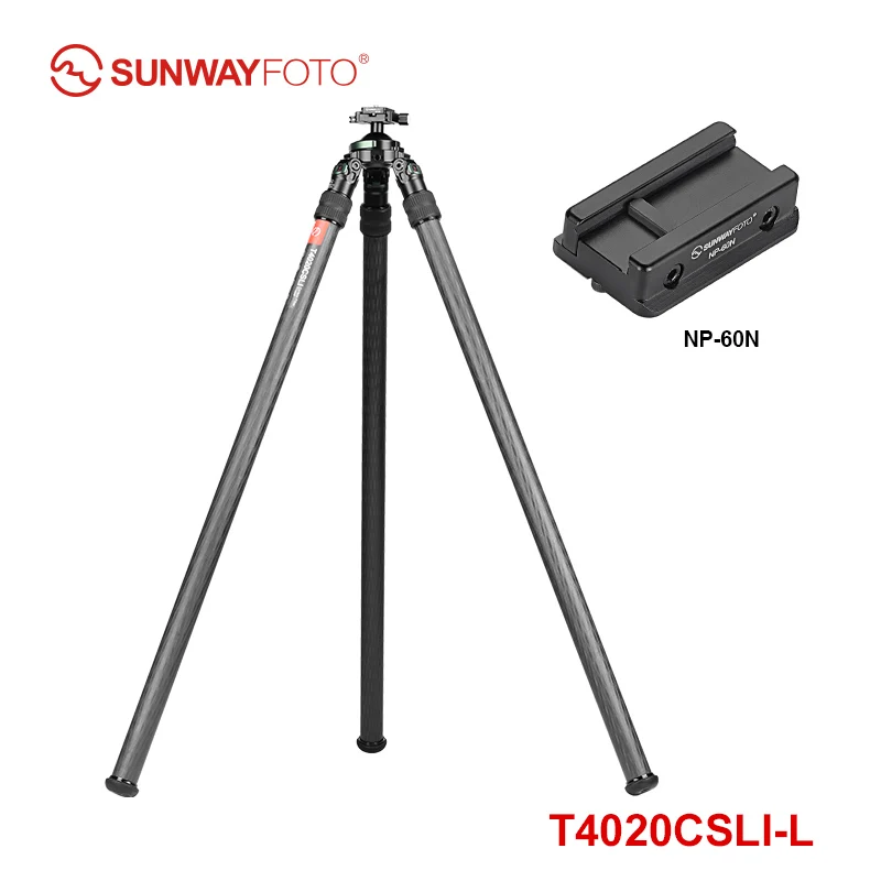 SUNWAYFOTO T4020CSLI, 70” hoog koolstofvezelstatief met omgekeerde poten, 65 mm Arca-balhoofd, 40 mm buizen, twee secties