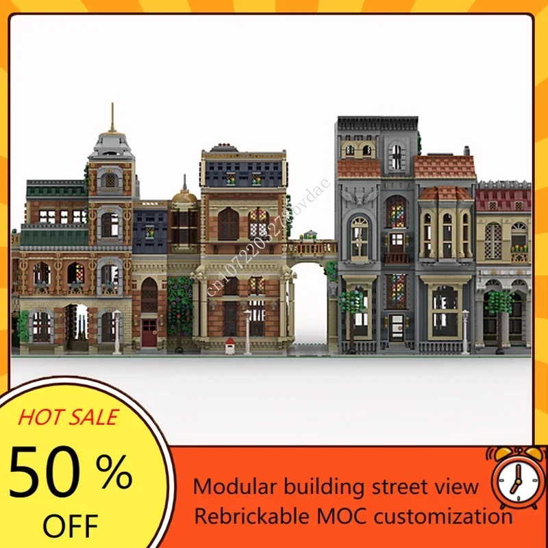 16000PCS Customized MOC Modular Commercial Street View Model Building Blocks Technology Bricks DIY Assembly Toys Birthday Gifts