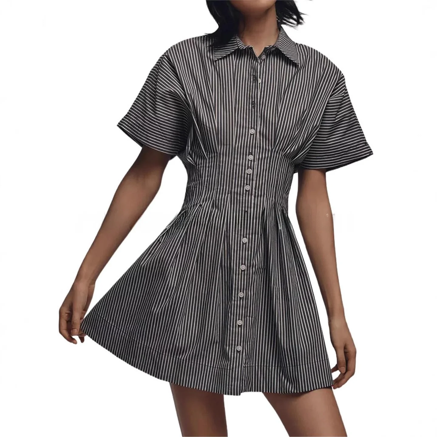 2025 nouvelle rayure multi-bleu plissé ket minceur lâche irt Dr européen Sle ort Sve femmes Faion minceur