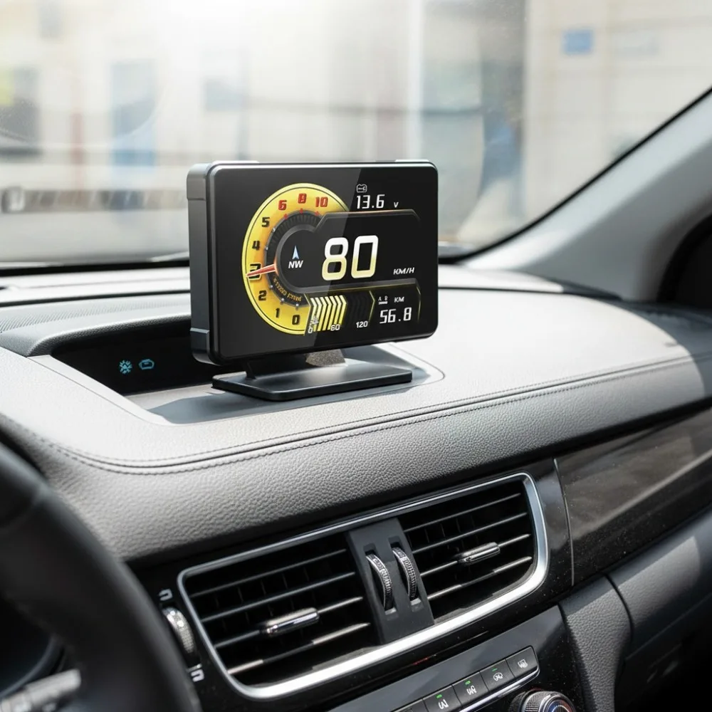 

Автомобильный HUD-дисплей A91 с полноцветным ЖК-экраном, многофункциональный прибор OBD: температура воды и масла, температура выхлопных газов, скорость впуска турбины.