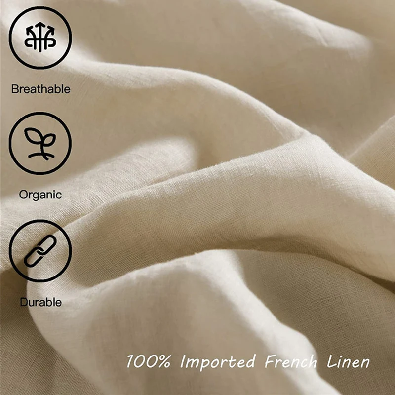 Pure Linen Fitted Sheet with Elastic Bands Non Slip Adjustable Mattress Covers for Single Double King Queen Bed,140/160/200cm