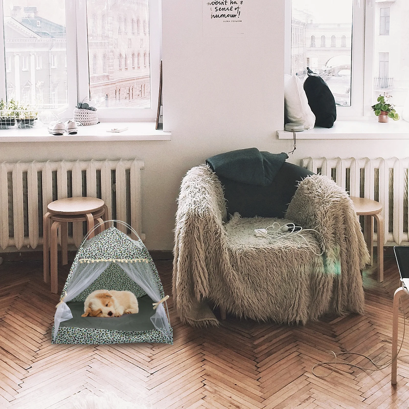 Tienda de campaña para perros, casa de juegos para mascotas con estampado Floral desmontable y lavable para gatos, perros, interior, exterior, gris oscuro, tamaño Xl