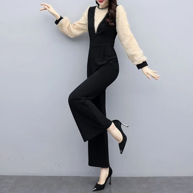 Spring Summer Jumpsuit Women 2024 Korean Fashion Casual Black Jumpsuits High Waisted Wide Leg Pants Office Lady Rompers Y429
