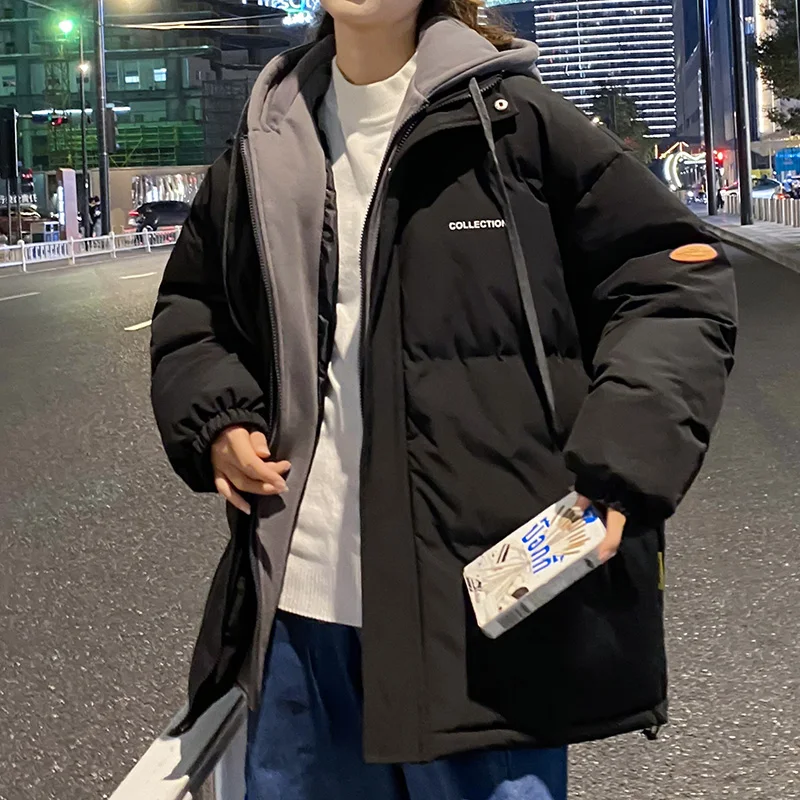 

Men's Thiened down Cotton Jaet Fake Two-Piece Winter Coat Casual Workwear Hooded Zipper Closure Pure Color Youth Faion