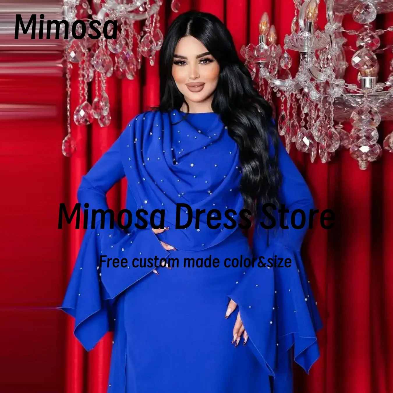 Mimosa Saudi Arabia Evening Dresses 2025 Long Sleeves Beaded Robe De Soirée Ankle Length Bespoke Prom Party Gowns Customized