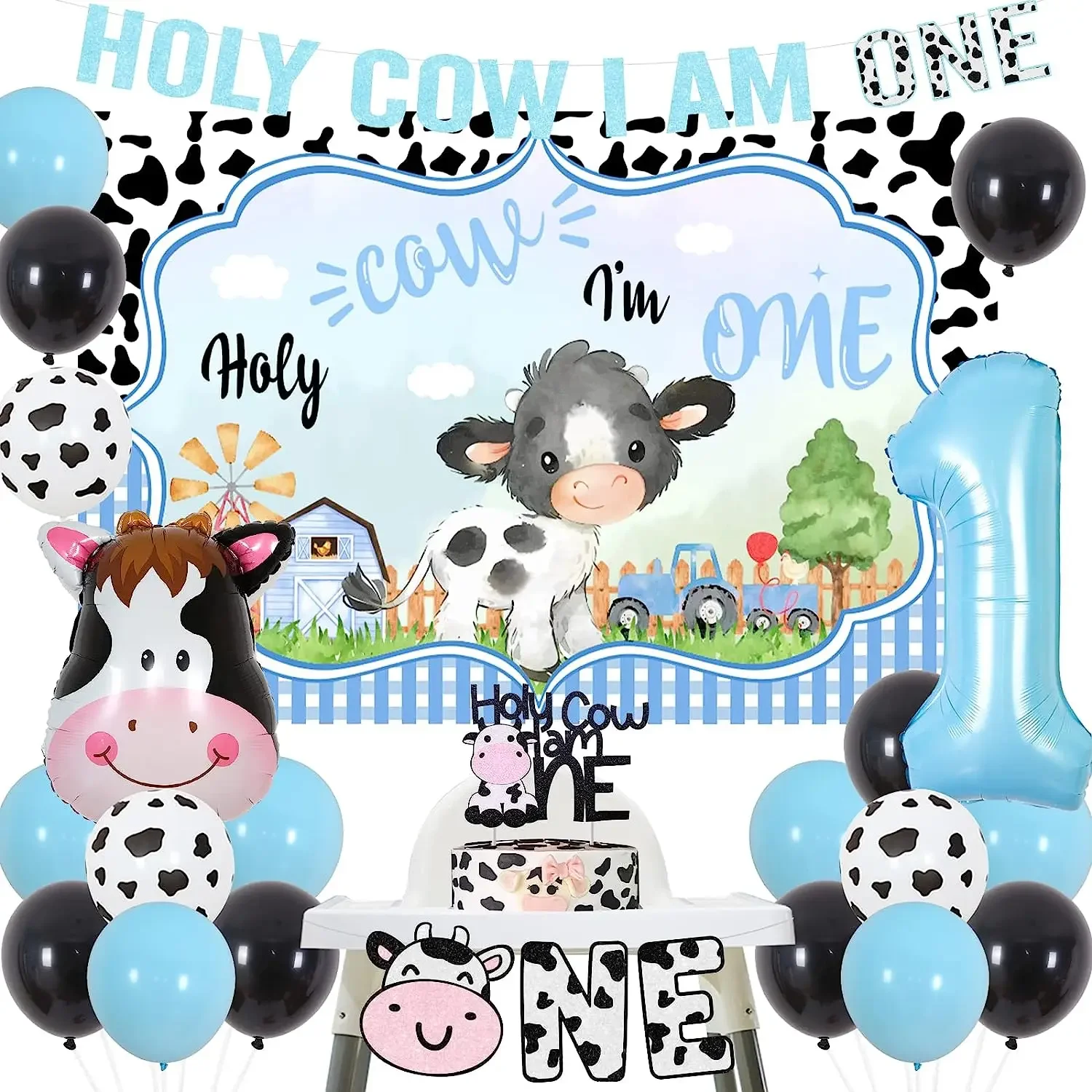 

Balloon Garland Kit with Backdrop, Banner for First Birthday Decoration, First Birthday Supplies, Farm, I'm One, Boy