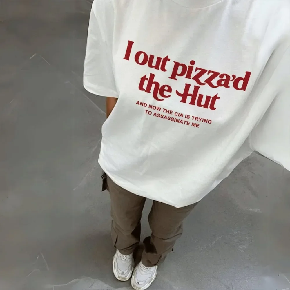تي شيرت I Beat The Hut CIA Assassinate My Cursed القطني مع البيتزا تويتر ميمي باريس هيلتون جيل أساسي غريب صلب