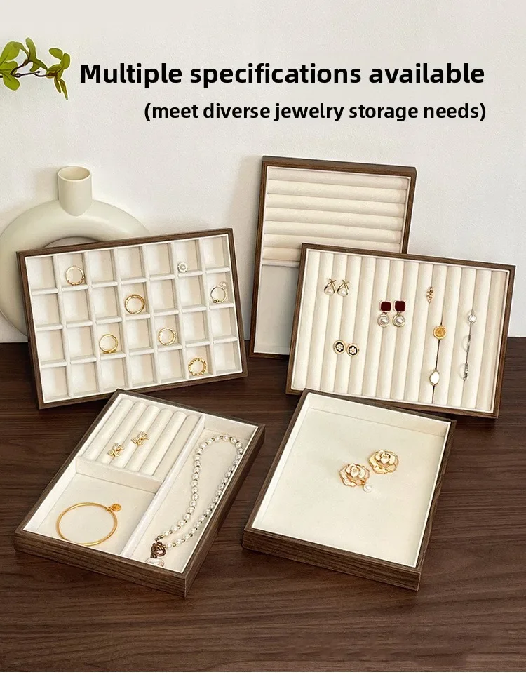 High-end Walnut Pattern Jewelry Tray Large Capacity Multi-grid Ring Necklace Stud Earrings Jewelry Storage Display Tray
