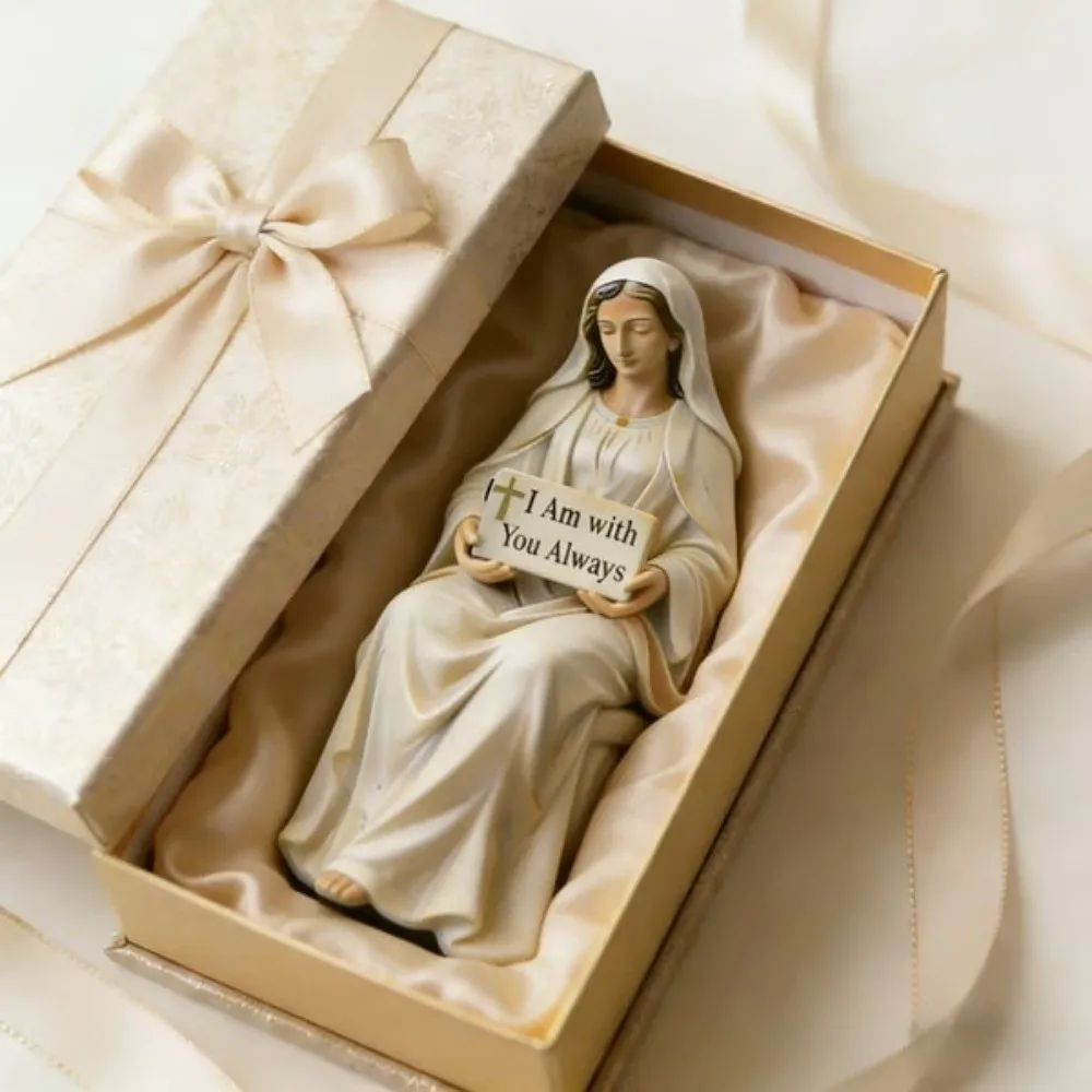 Sitting Design Jesus Resin Figurine Desk Companion Resin Material Virgin Mary Statue I Am With You Always Sign