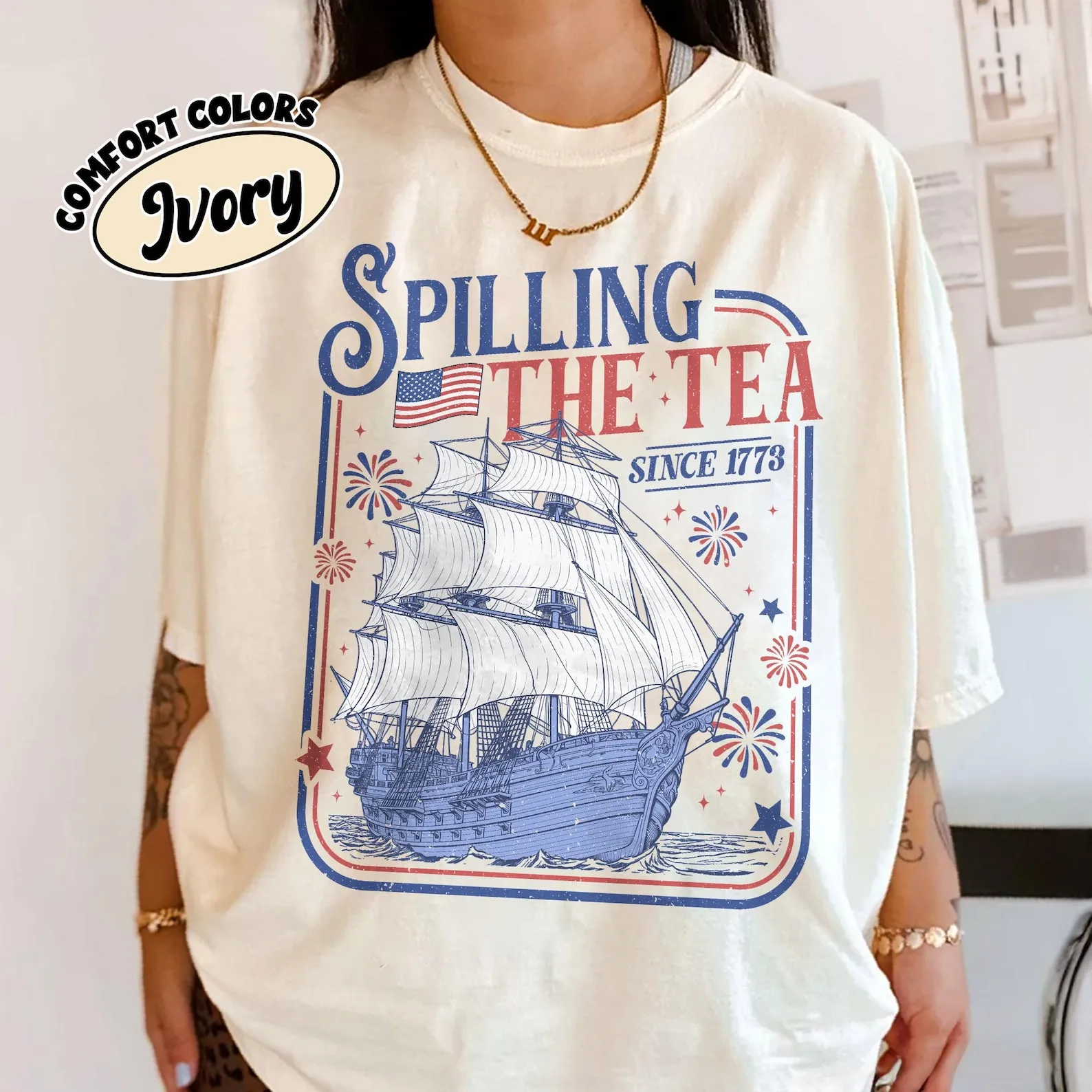 Spilling The Tea Since 1773cotton Shirt, 4th of July Party T Shirt, American Flag , Usa Celebration Shirt