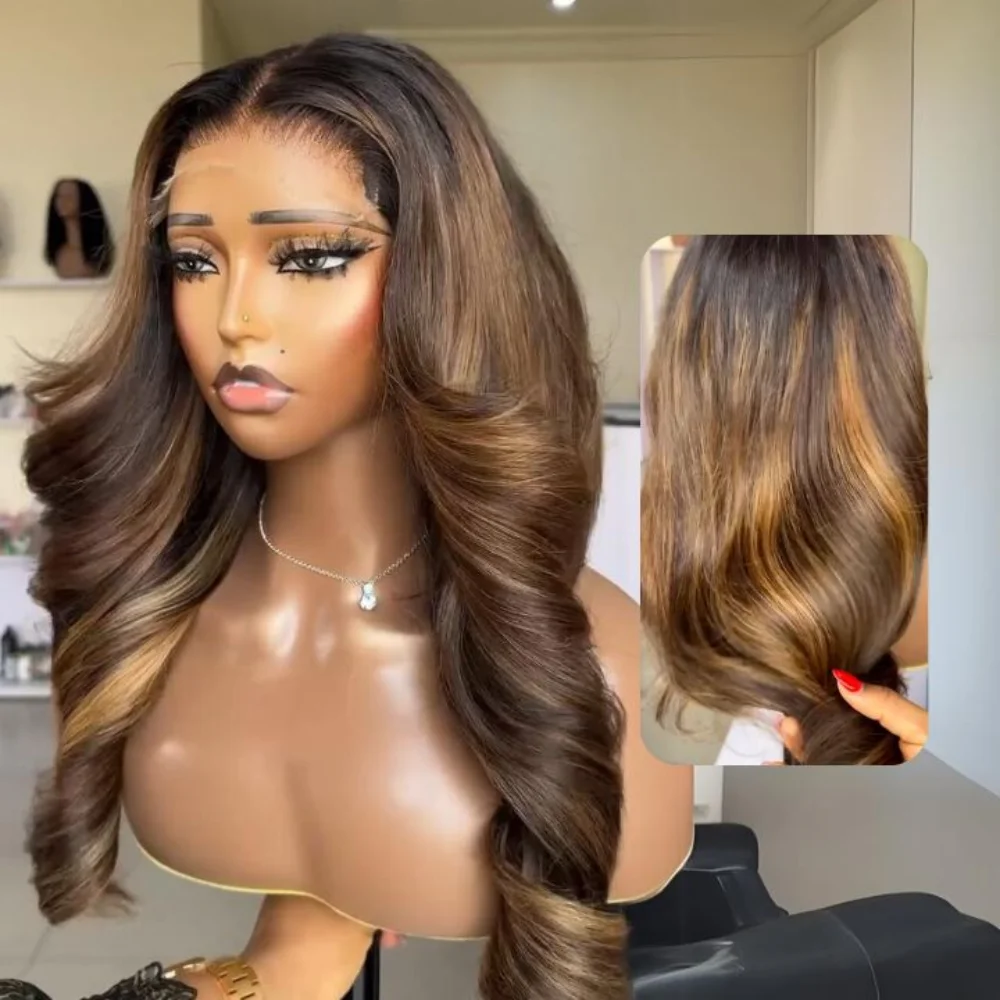 

Natural Highlight Brown Long Soft Body Wave 5x5 Silk Base Jewish Human Hair Wig Baby Hair HD Lace European Hair Preplucked