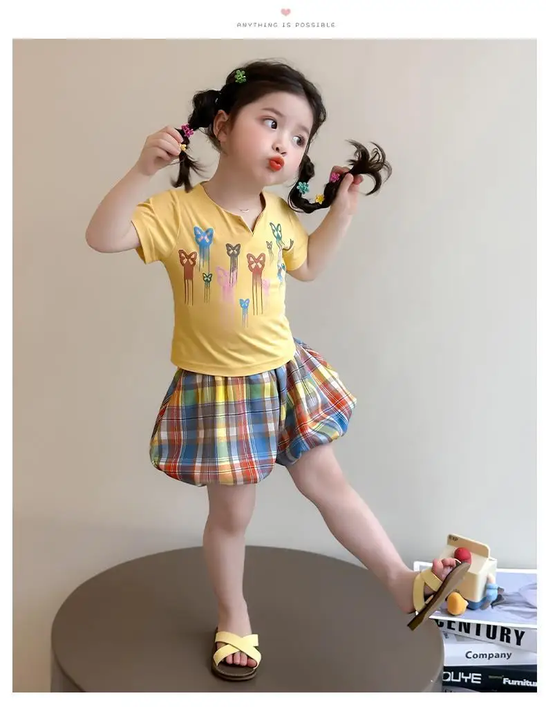 Girl's Dopamine Set Summer 2026 New Baby Short sleeved Shorts Summer Dress Little Girl Sweet Cool Two piece Set