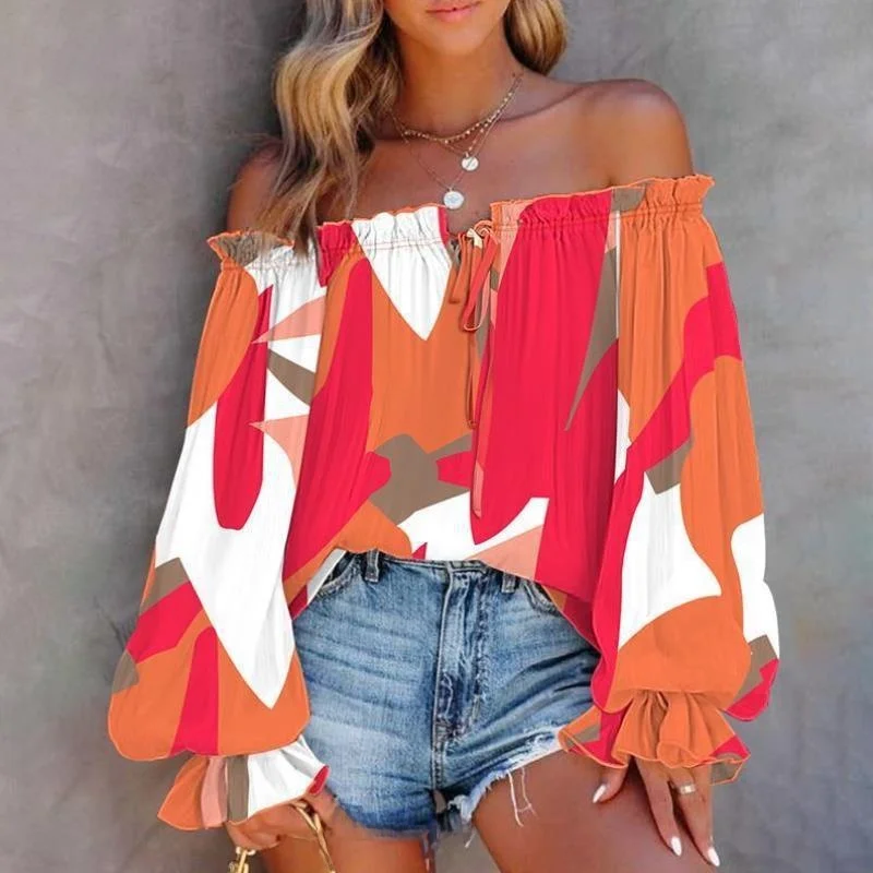 

Мужская овальная часть с полным принтом Bared Lantern Sve irt Женская трансграничная новинка Sle из искусственной кожи ort Sve Collar Inner...