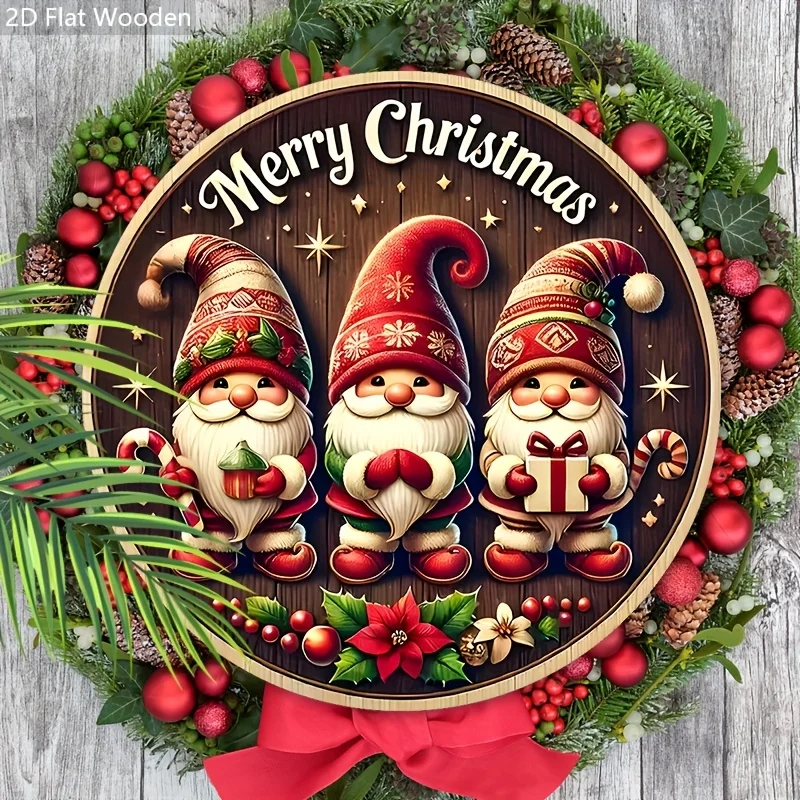 2D-flaches 1-Weihnachtsschild „Frohe Weihnachten“ – ein kreisförmiges hängendes Schild aus Holz mit den Worten „Frohe Weihnachten“, eine Weihnachtsdekoration