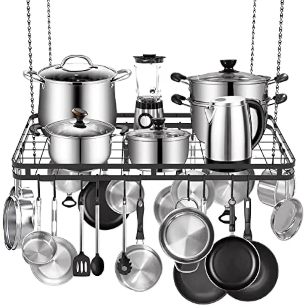 31.5 Inches Ceiling Pot Rack and Pan Rack for Ceiling with 12 Hooks, Storage Rack Multi-Purpose Organizer for Kitchen