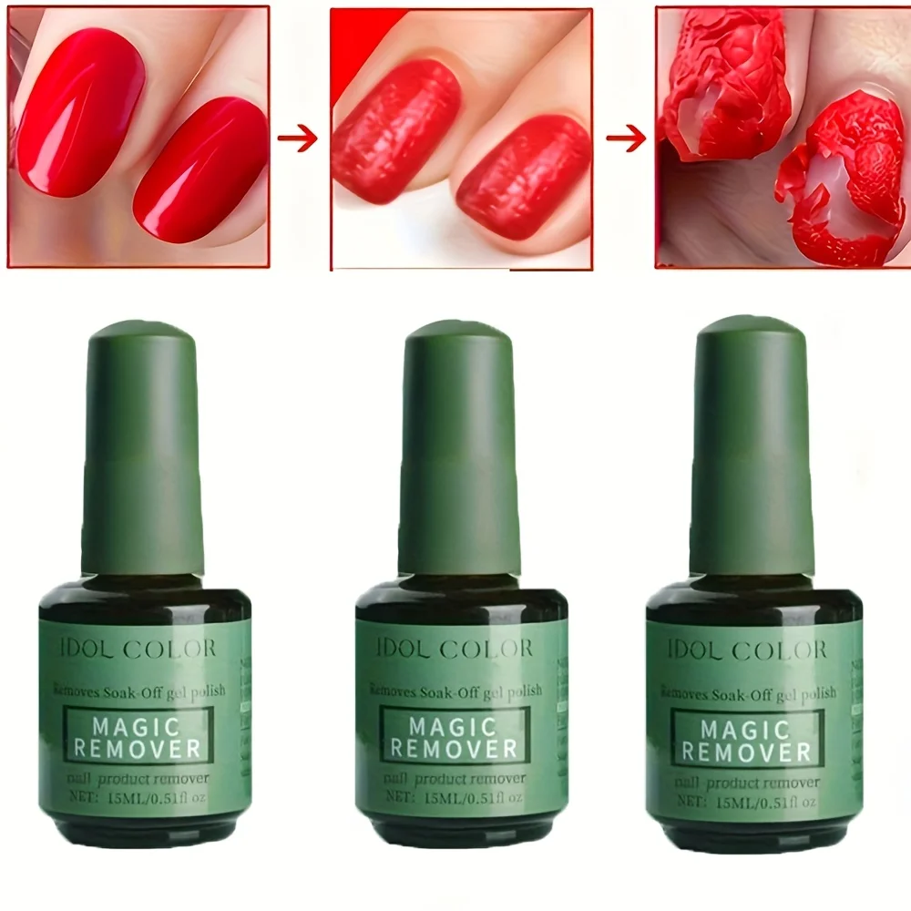 Conjunto de 3 peças de removedor de esmalte em gel, remove rapidamente e facilmente esmalte em gel dentro de 2-3 minutos, remoção rápida de cola para unhas mágica