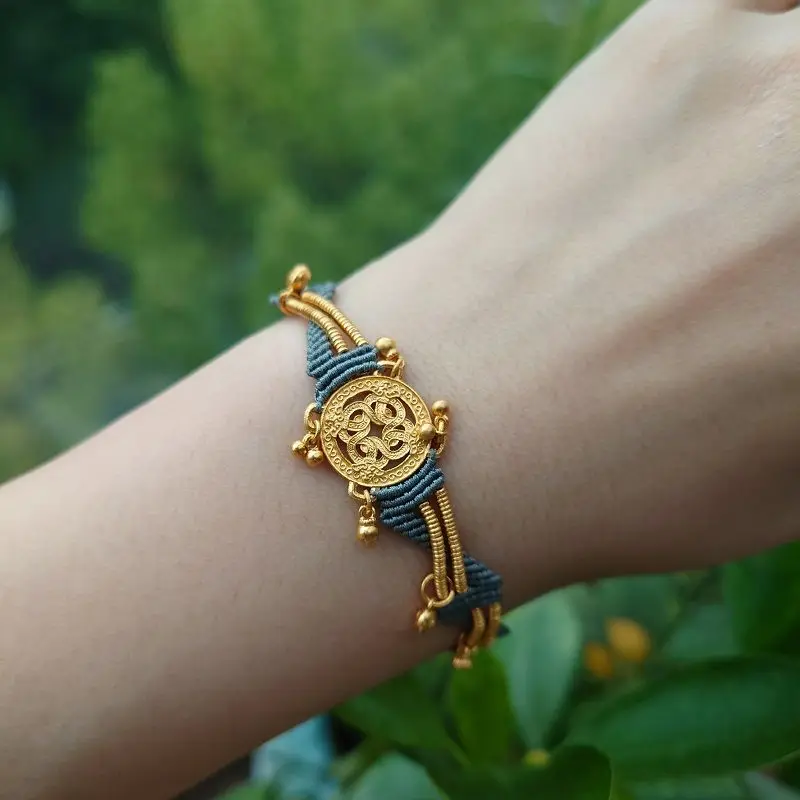 Intangible Cultural Heritage Ancient Method Handmade Gold Engraving Rope Dragon Year Four Seasons Safe Bracelet Ethnic Chinese