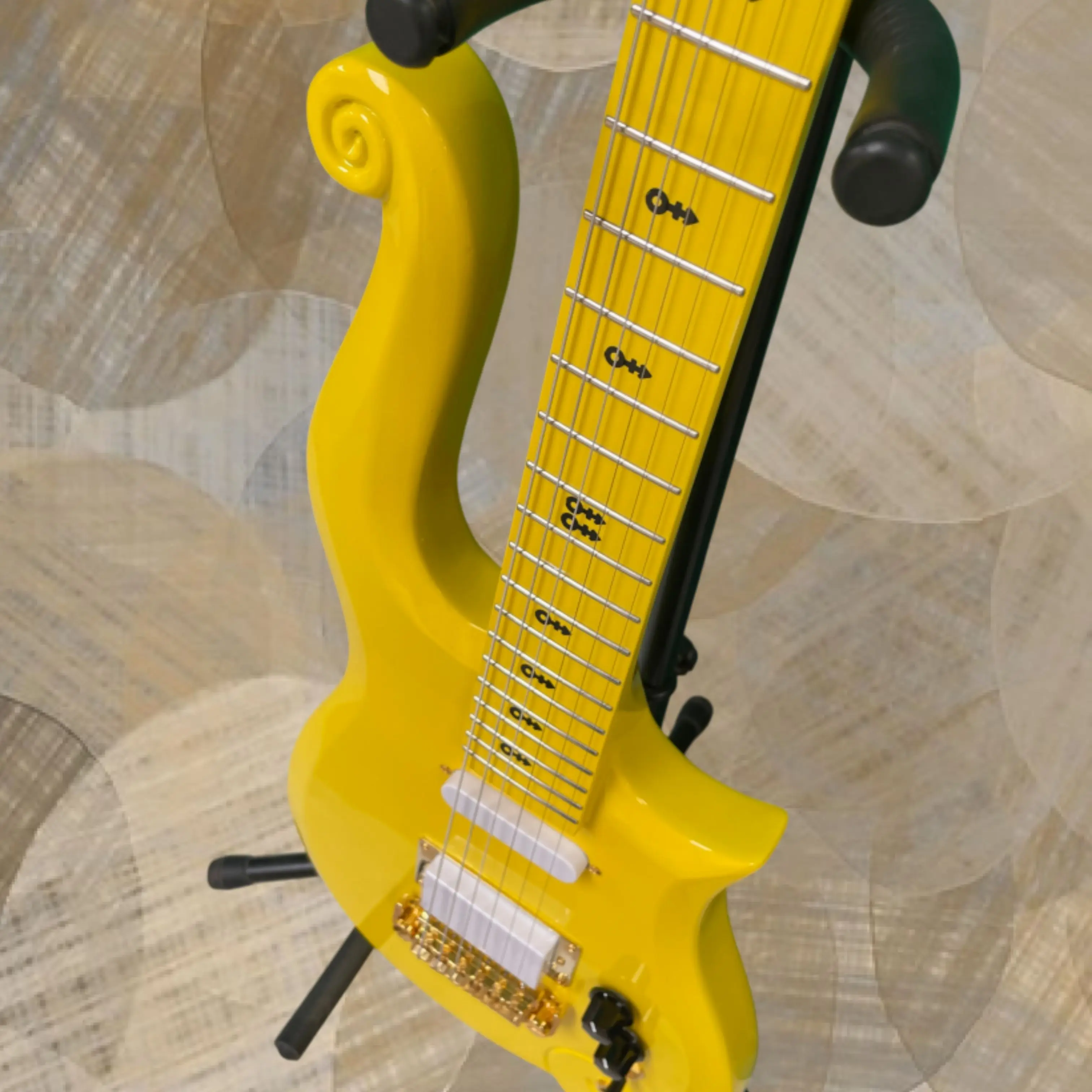 6-String Bright Yellow Electric Guitar With 22-Fret Black Symbol Inlays, Gold Hardware Guitars, Sturdy And Durable Guitarra