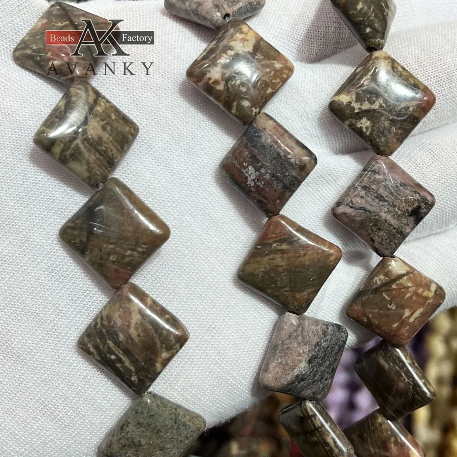 15m Natural Black Line Rhodochrosite Oblique Square Shape Loose Beads Jewelry Making DIY Necklace Bracelet Accessory 15''