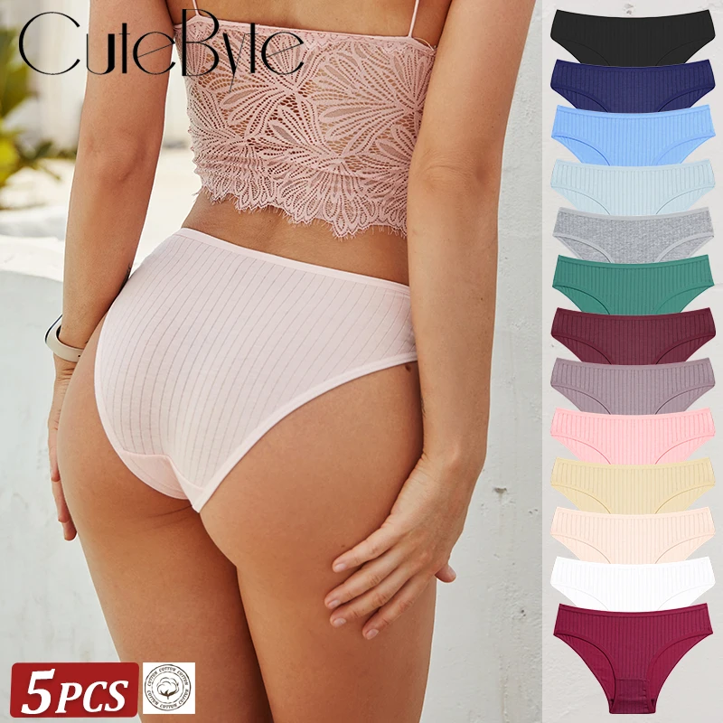5 Teile/satz Frauen Baumwolle Höschen Sexy Low Taille Unterwäsche Weiche Gestreiften Dessous Einfarbig Schriftsätze Weibliche Bequeme Stretch Panty