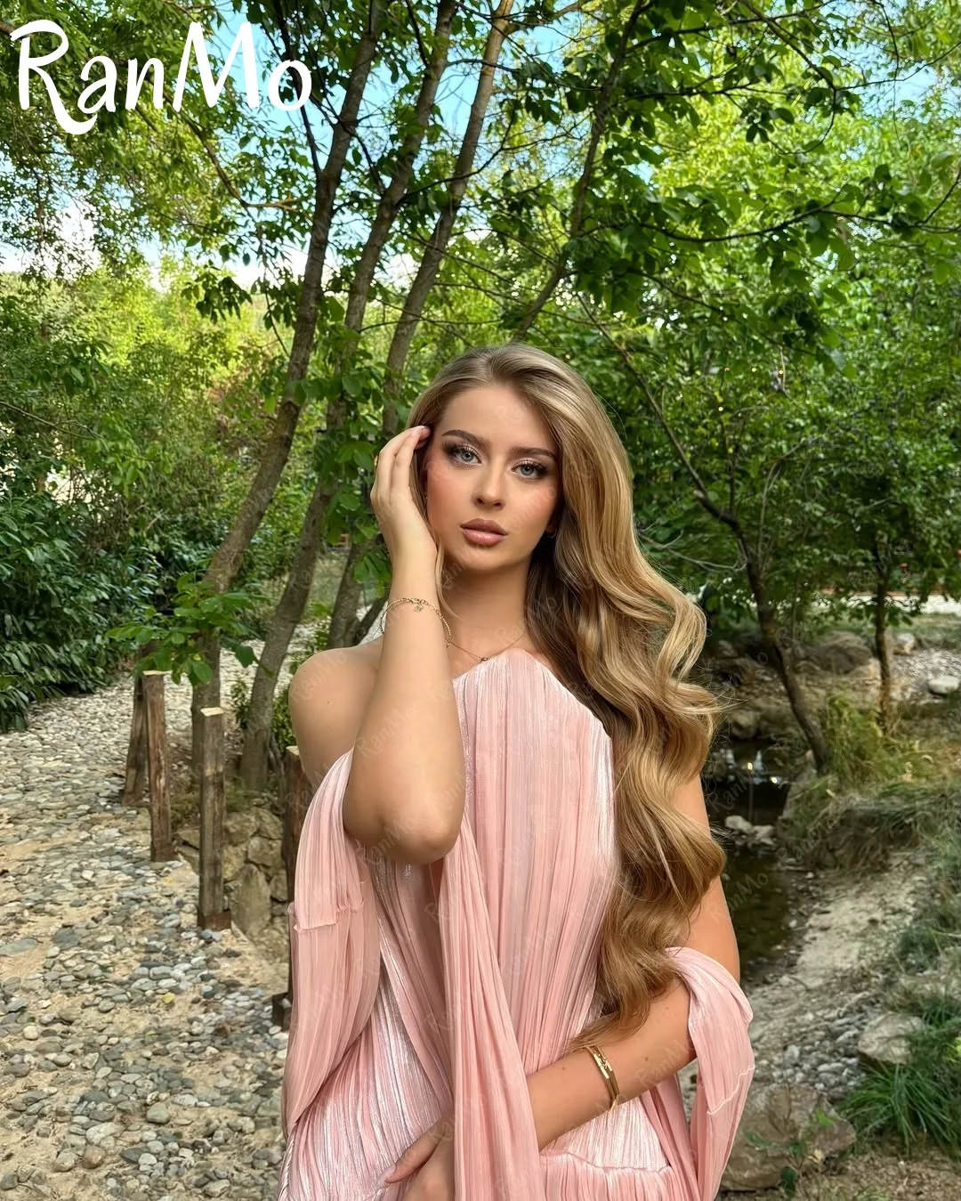 Ranmo 2025 Elegant Pink Strapless A Line Prom Gowns Backless Pleated Evening Dress Floor Length Party Dresses 2025 Customized