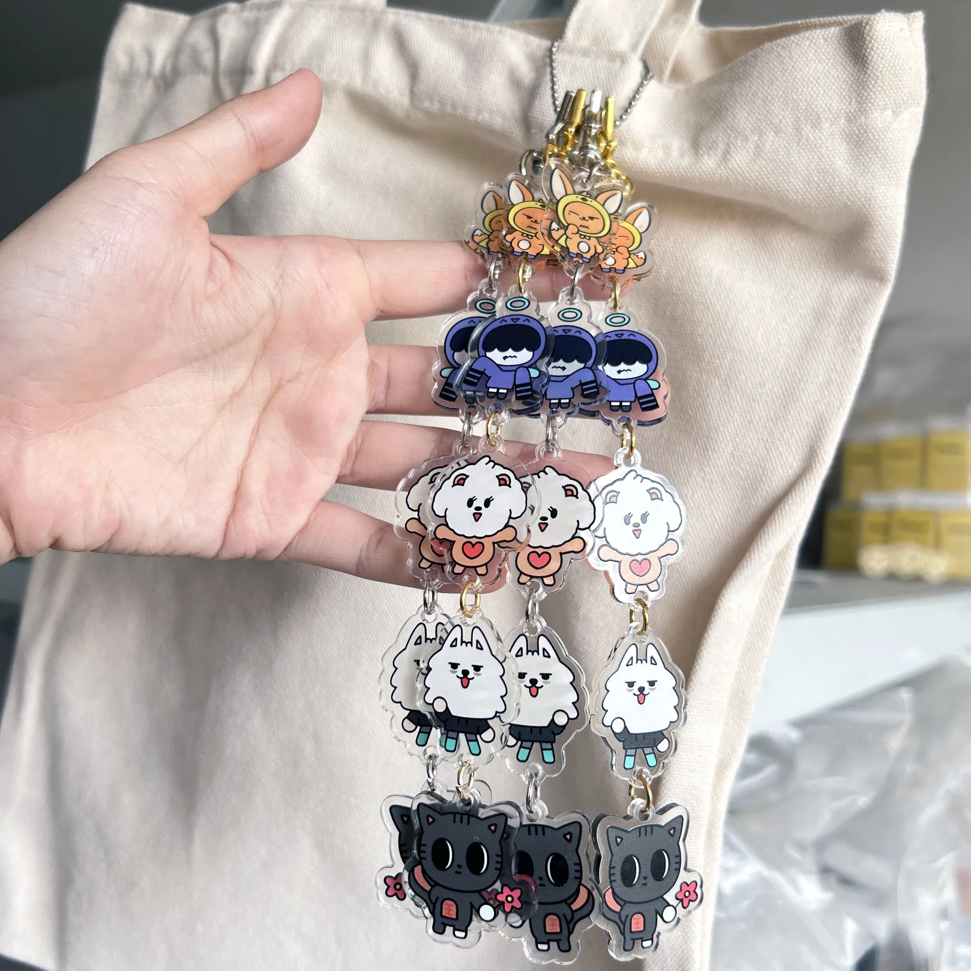 KPOP YEONJUN SOOBIN Acrylic Long Chain Keyring Cartoon Animals Double-sided Keychain Bag Pendant Accessories BEOMGYU Fans Gift