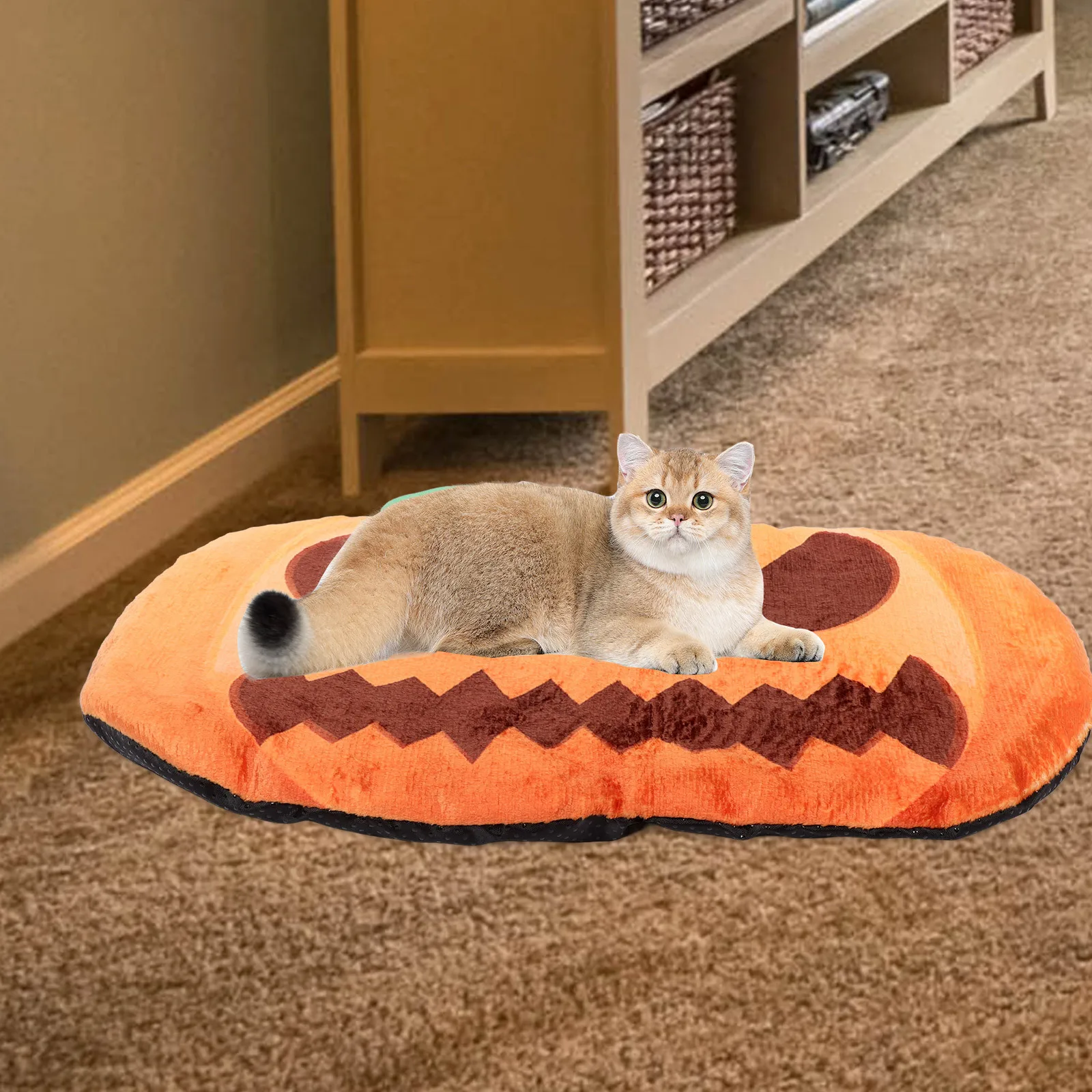 

Halloween Pet Mat with Pumpkin Design for Cats Dogs Soft Comfortable Sleeping Pad Non-Slip Bottom Machine Washable Pet Nest Dog