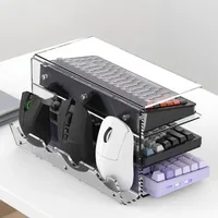 Desk Organizer Keyboard Stand 3 Tier Acrylic Clear Storage Rack with Mouse Hanger Non-Slip Pad for Office Home Desktop 2