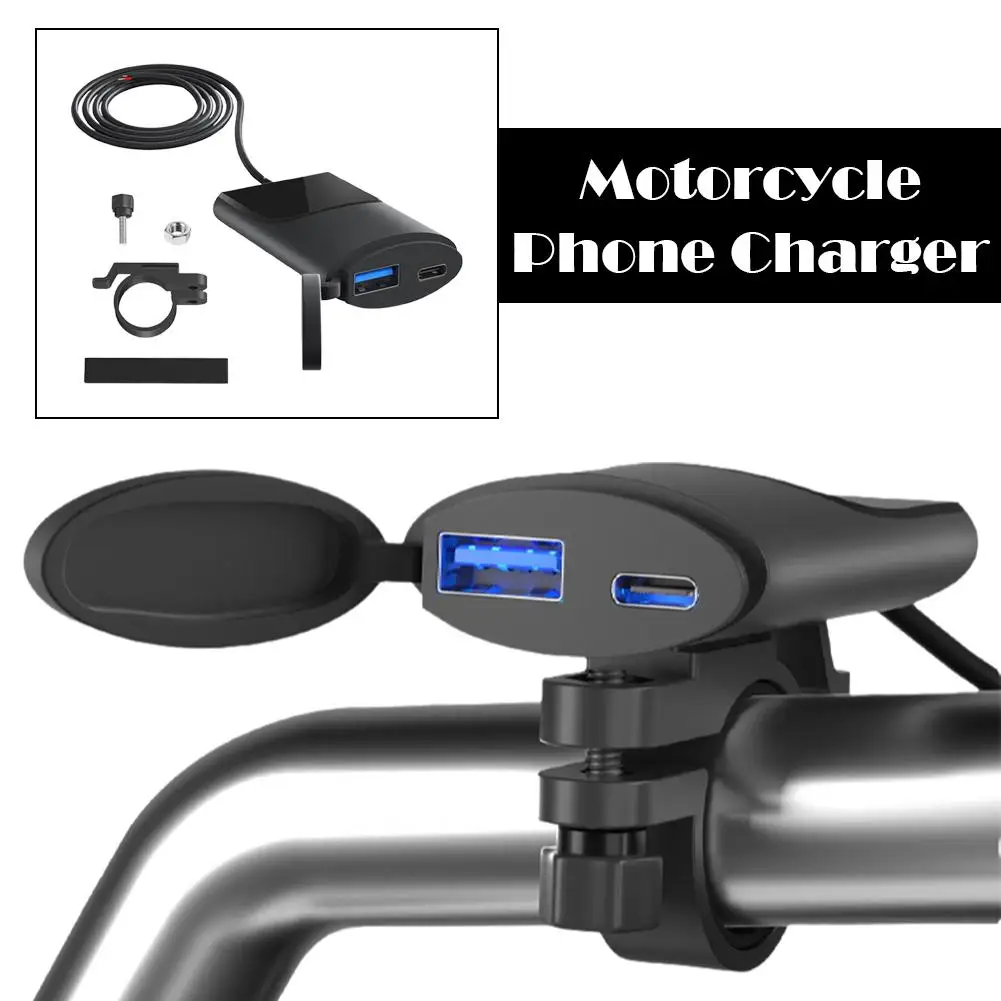 Motorcycle USB Charger 30W USB-C Charger IP67 Waterproof Charger Waterproof Handlebar Bracket Mounting Phone Vehicle-Mounte X8C5