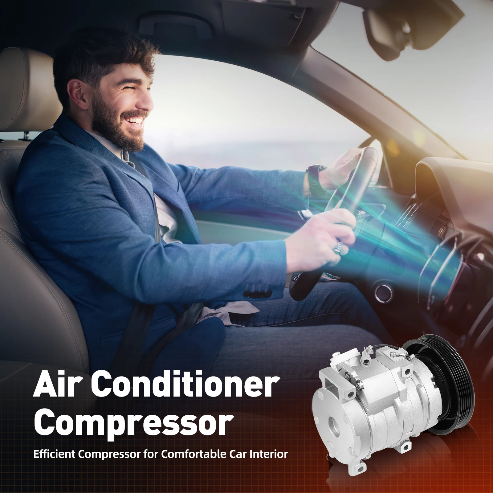 AC Compressor, Automotive AC Compressor, Car Air Conditioning Pump, Premium Aluminum Alloy Iron Structure Perfect Compatibility for Auto Use