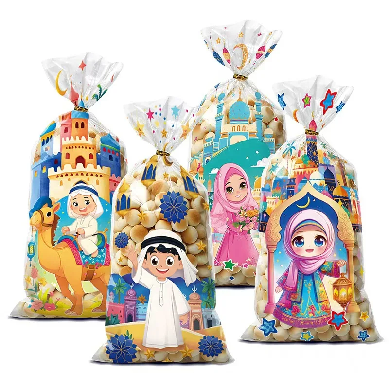 50 Stuks Islamitische Moslim Geschenkzakken Eid Mubarak Plastic Candy Cookie Treat Bag Ramadan Bakken Verpakking Decoratie Benodigdheden 2025 Nieuwe