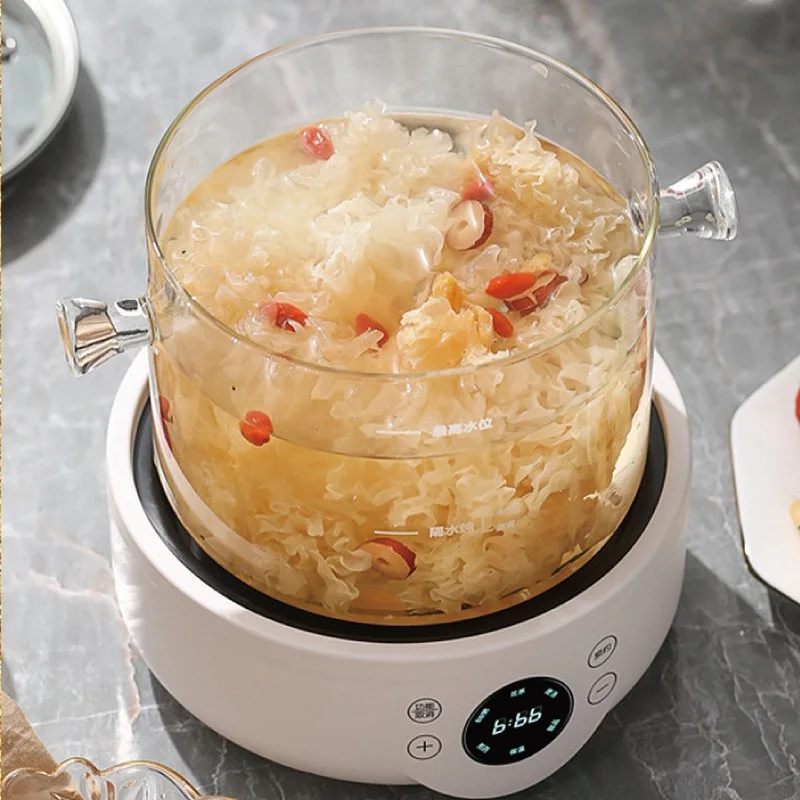 110V/220V Health Pot Multifunction Glass Flower Teapot 9.5h Appointment Split Electric Stew Pot Auto Keep Warm Kettle 1.5L